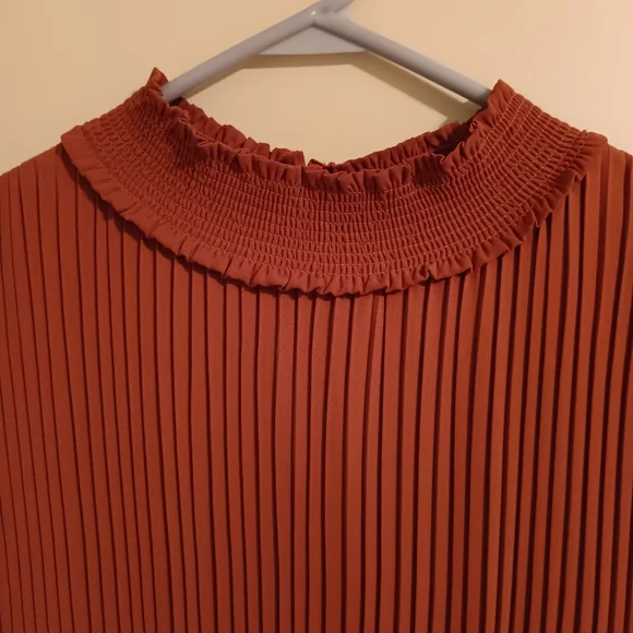 Nanette‎ Lepore Pumpkin Spice Pleated Chiffon Dress Sleeveless Smocked Waisted - Picture 6 of 12